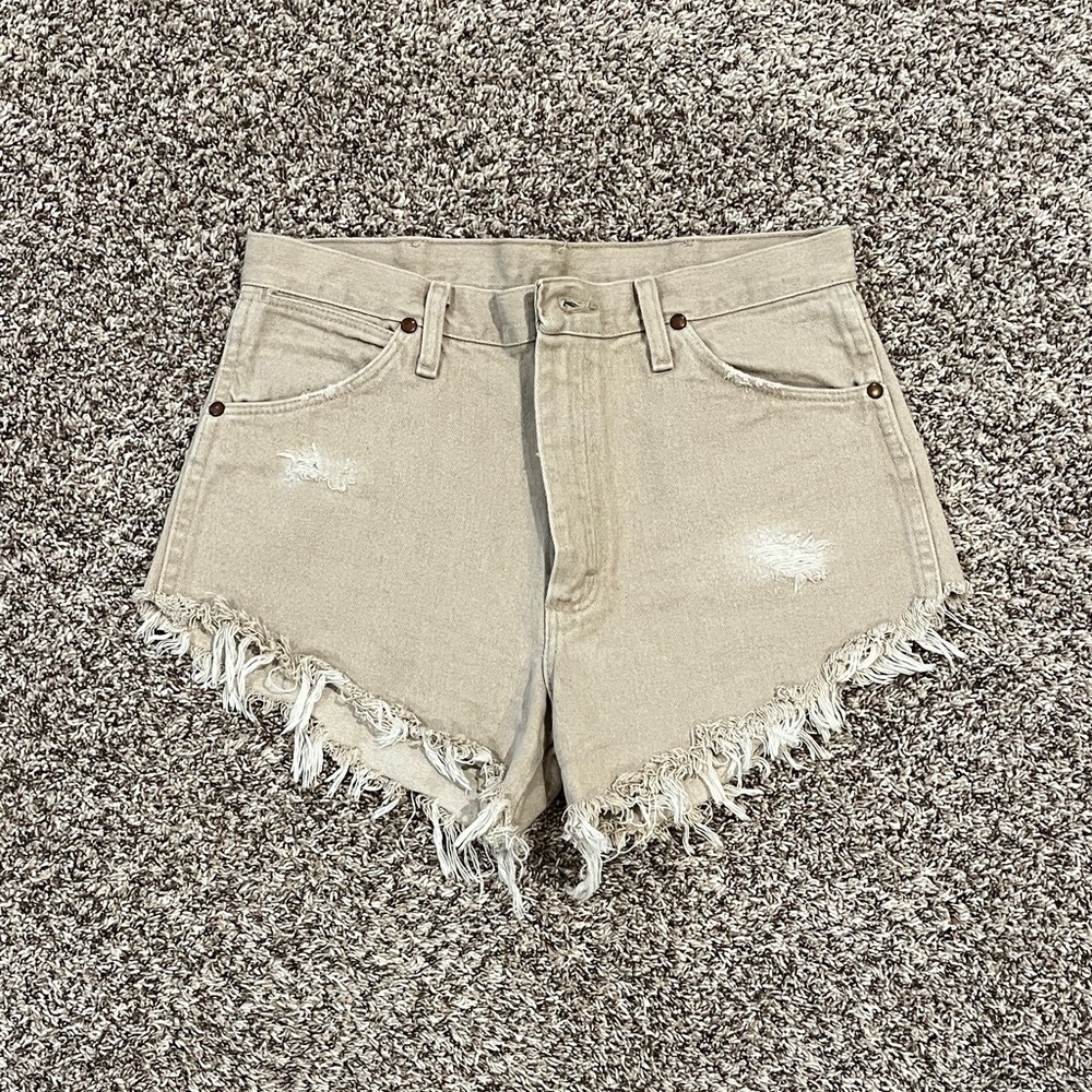 Wrangler Beige Distressed High-Waist Denim Shorts
